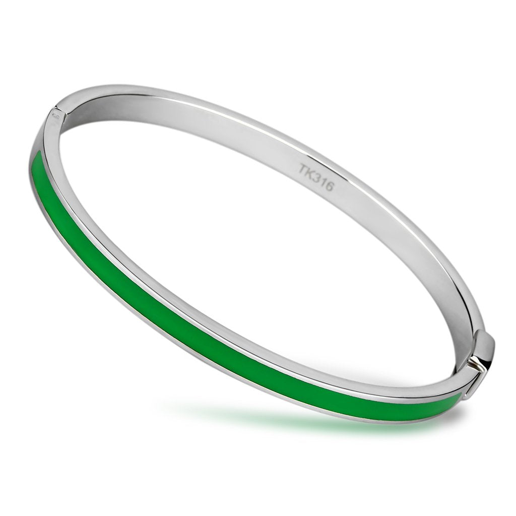 High polished (no plating) Stainless Steel Bangle with Epoxy  in Emerald