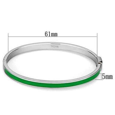 High polished (no plating) Stainless Steel Bangle with Epoxy  in Emerald