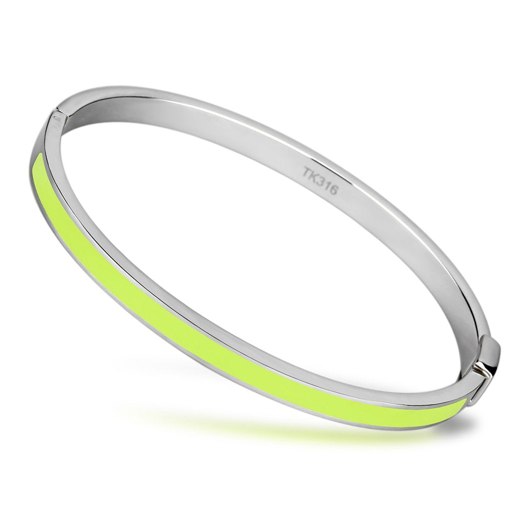 High polished (no plating) Stainless Steel Bangle with Epoxy  in Apple Green color