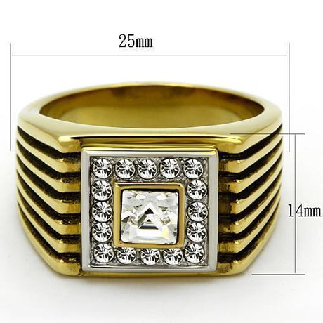 Two-Tone IP Gold (Ion Plating) Stainless Steel Ring with Top Grade Crystal  in Clear