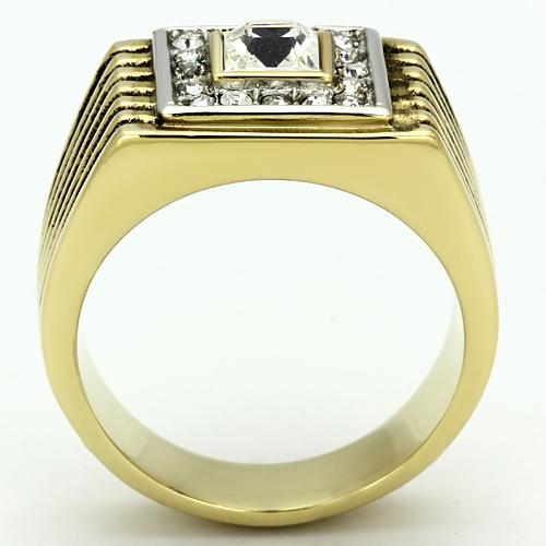 Two-Tone IP Gold (Ion Plating) Stainless Steel Ring with Top Grade Crystal  in Clear