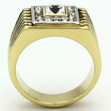 Two-Tone IP Gold (Ion Plating) Stainless Steel Ring with Top Grade Crystal  in Clear