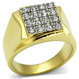 Two-Tone IP Gold (Ion Plating) Stainless Steel Ring with Top Grade Crystal  in Clear
