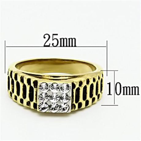 Two-Tone IP Gold (Ion Plating) Stainless Steel Ring with Top Grade Crystal  in Clear