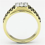 Two-Tone IP Gold (Ion Plating) Stainless Steel Ring with Top Grade Crystal  in Clear
