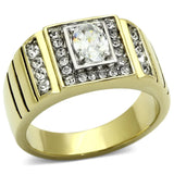 Two-Tone IP Gold (Ion Plating) Stainless Steel Ring with AAA Grade CZ  in Clear