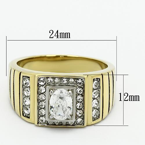 Two-Tone IP Gold (Ion Plating) Stainless Steel Ring with AAA Grade CZ  in Clear
