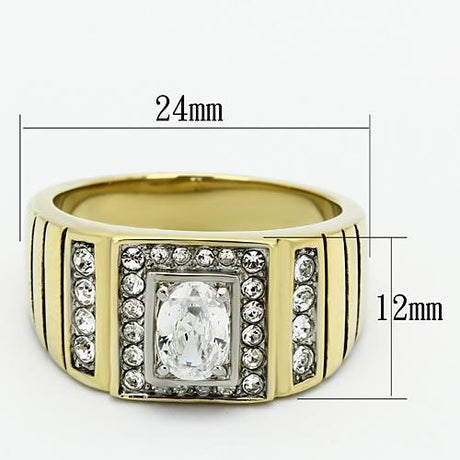 Two-Tone IP Gold (Ion Plating) Stainless Steel Ring with AAA Grade CZ  in Clear