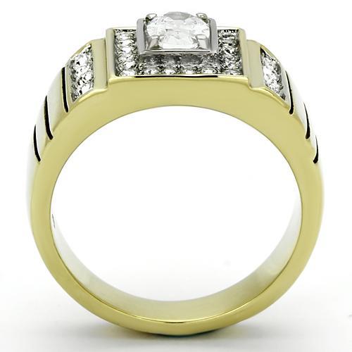 Two-Tone IP Gold (Ion Plating) Stainless Steel Ring with AAA Grade CZ  in Clear