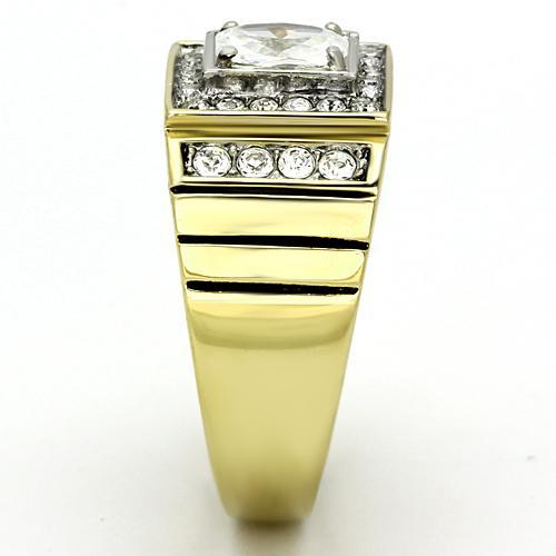Two-Tone IP Gold (Ion Plating) Stainless Steel Ring with AAA Grade CZ  in Clear