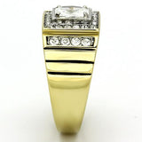 Two-Tone IP Gold (Ion Plating) Stainless Steel Ring with AAA Grade CZ  in Clear