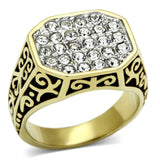 Two-Tone IP Gold (Ion Plating) Stainless Steel Ring with Top Grade Crystal  in Clear