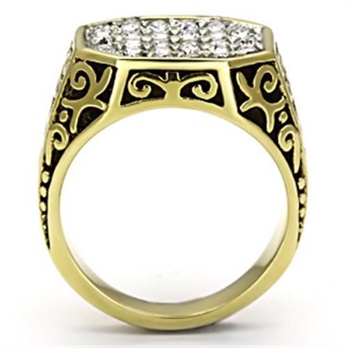 Two-Tone IP Gold (Ion Plating) Stainless Steel Ring with Top Grade Crystal  in Clear