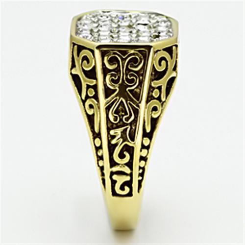 Two-Tone IP Gold (Ion Plating) Stainless Steel Ring with Top Grade Crystal  in Clear