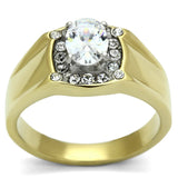Two-Tone IP Gold (Ion Plating) Stainless Steel Ring with AAA Grade CZ  in Clear