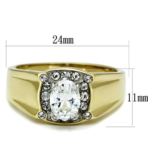 Two-Tone IP Gold (Ion Plating) Stainless Steel Ring with AAA Grade CZ  in Clear