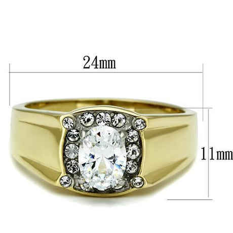 Two-Tone IP Gold (Ion Plating) Stainless Steel Ring with AAA Grade CZ  in Clear