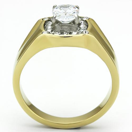 Two-Tone IP Gold (Ion Plating) Stainless Steel Ring with AAA Grade CZ  in Clear