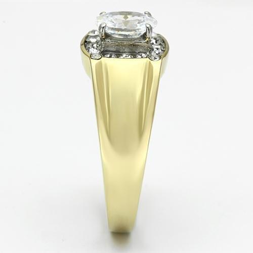Two-Tone IP Gold (Ion Plating) Stainless Steel Ring with AAA Grade CZ  in Clear