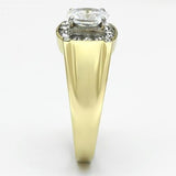 Two-Tone IP Gold (Ion Plating) Stainless Steel Ring with AAA Grade CZ  in Clear