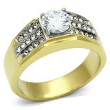 Two-Tone IP Gold (Ion Plating) Stainless Steel Ring with AAA Grade CZ  in Clear
