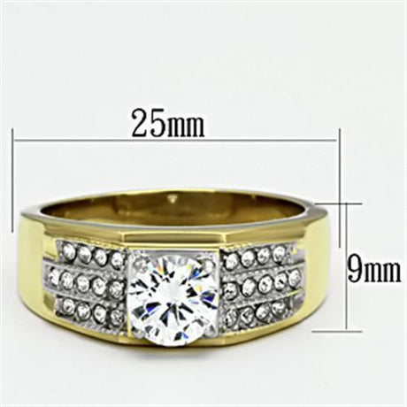 Two-Tone IP Gold (Ion Plating) Stainless Steel Ring with AAA Grade CZ  in Clear