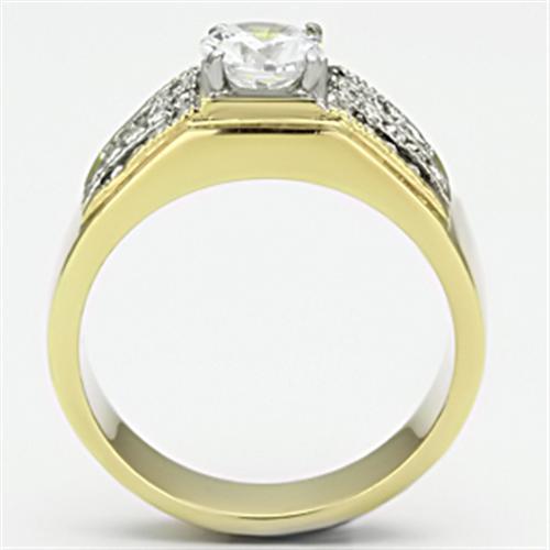 Two-Tone IP Gold (Ion Plating) Stainless Steel Ring with AAA Grade CZ  in Clear