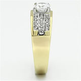 Two-Tone IP Gold (Ion Plating) Stainless Steel Ring with AAA Grade CZ  in Clear