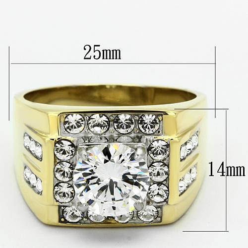 Two-Tone IP Gold (Ion Plating) Stainless Steel Ring with AAA Grade CZ  in Clear