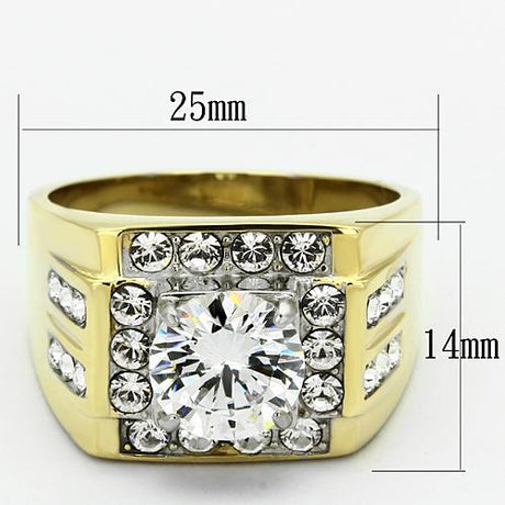 Two-Tone IP Gold (Ion Plating) Stainless Steel Ring with AAA Grade CZ  in Clear