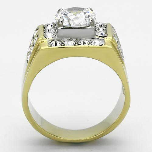 Two-Tone IP Gold (Ion Plating) Stainless Steel Ring with AAA Grade CZ  in Clear