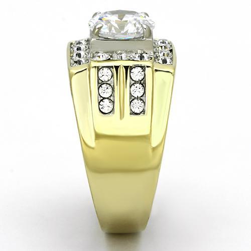 Two-Tone IP Gold (Ion Plating) Stainless Steel Ring with AAA Grade CZ  in Clear