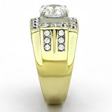 Two-Tone IP Gold (Ion Plating) Stainless Steel Ring with AAA Grade CZ  in Clear