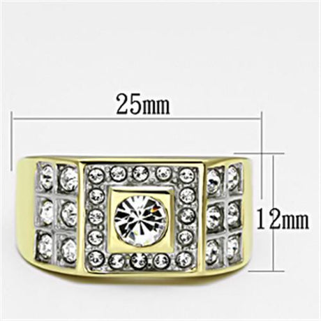 Two-Tone IP Gold (Ion Plating) Stainless Steel Ring with Top Grade Crystal  in Clear