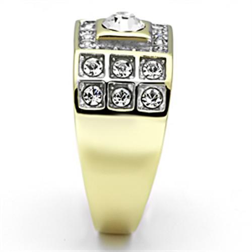Two-Tone IP Gold (Ion Plating) Stainless Steel Ring with Top Grade Crystal  in Clear