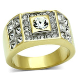 Two-Tone IP Gold (Ion Plating) Stainless Steel Ring with Top Grade Crystal  in Clear