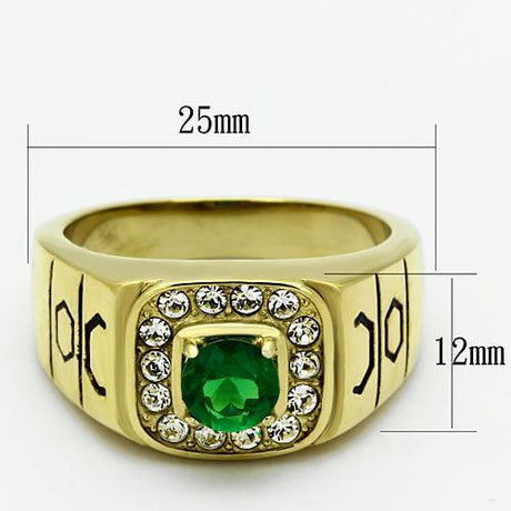 IP Gold(Ion Plating) Stainless Steel Ring with Synthetic Synthetic Glass in Emerald
