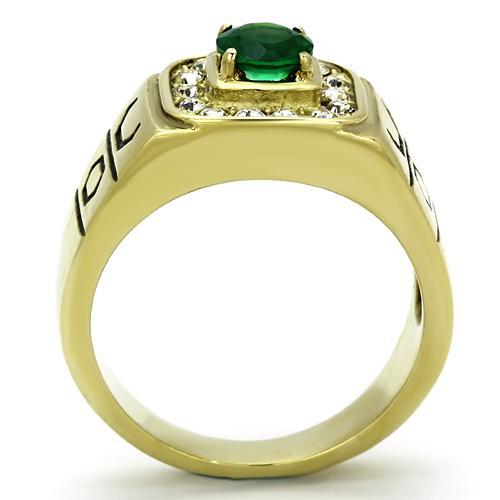 IP Gold(Ion Plating) Stainless Steel Ring with Synthetic Synthetic Glass in Emerald