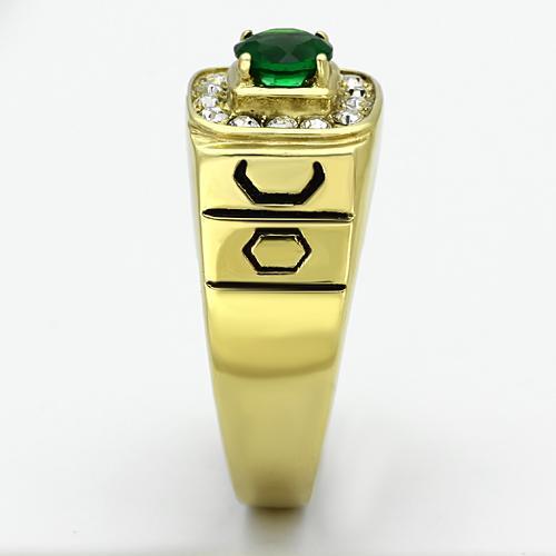 IP Gold(Ion Plating) Stainless Steel Ring with Synthetic Synthetic Glass in Emerald