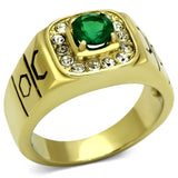 IP Gold(Ion Plating) Stainless Steel Ring with Synthetic Synthetic Glass in Emerald
