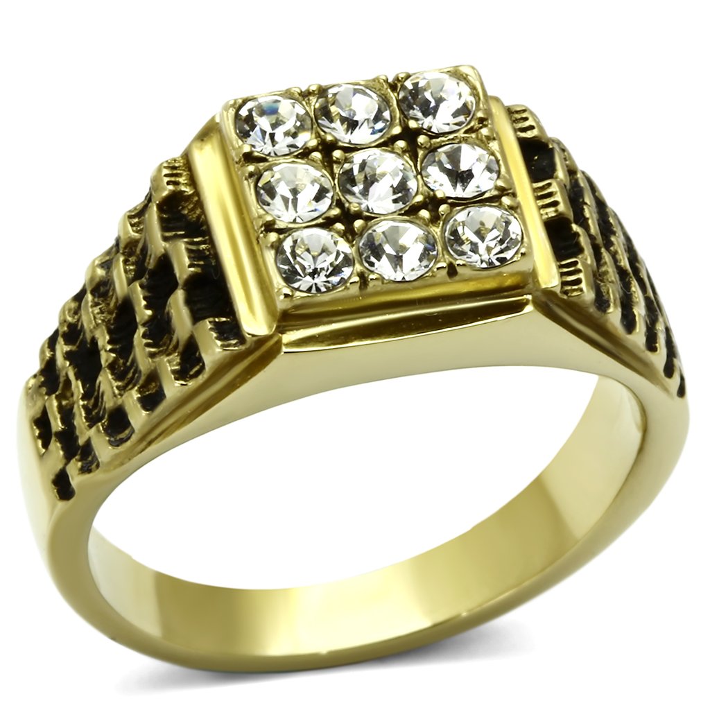IP Gold(Ion Plating) Stainless Steel Ring with Top Grade Crystal  in Clear