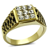IP Gold(Ion Plating) Stainless Steel Ring with Top Grade Crystal  in Clear