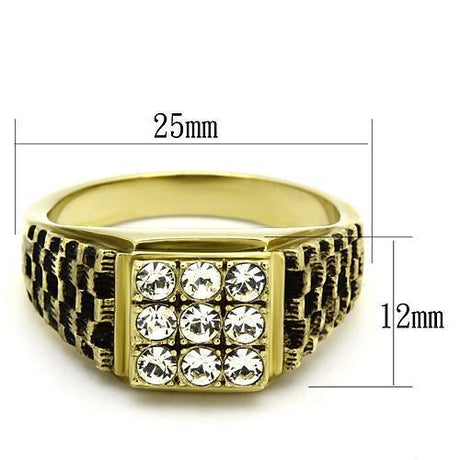 IP Gold(Ion Plating) Stainless Steel Ring with Top Grade Crystal  in Clear