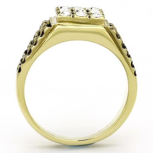 IP Gold(Ion Plating) Stainless Steel Ring with Top Grade Crystal  in Clear