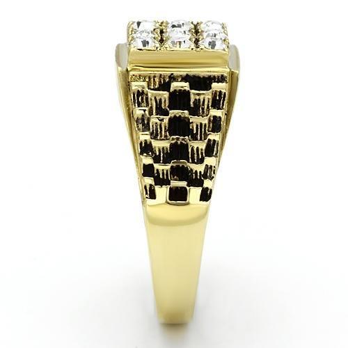 IP Gold(Ion Plating) Stainless Steel Ring with Top Grade Crystal  in Clear