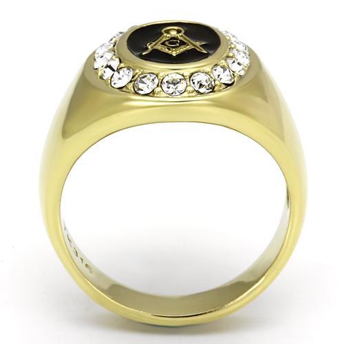 IP Gold(Ion Plating) Stainless Steel Ring with Top Grade Crystal  in Clear