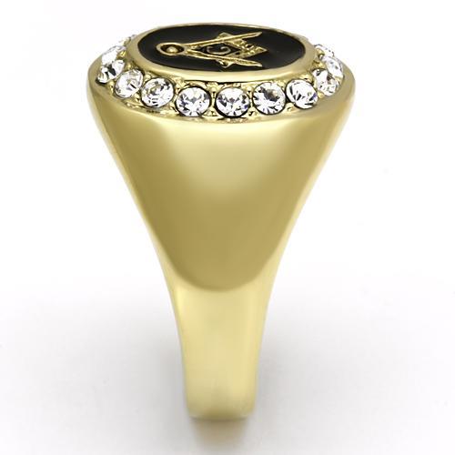 IP Gold(Ion Plating) Stainless Steel Ring with Top Grade Crystal  in Clear