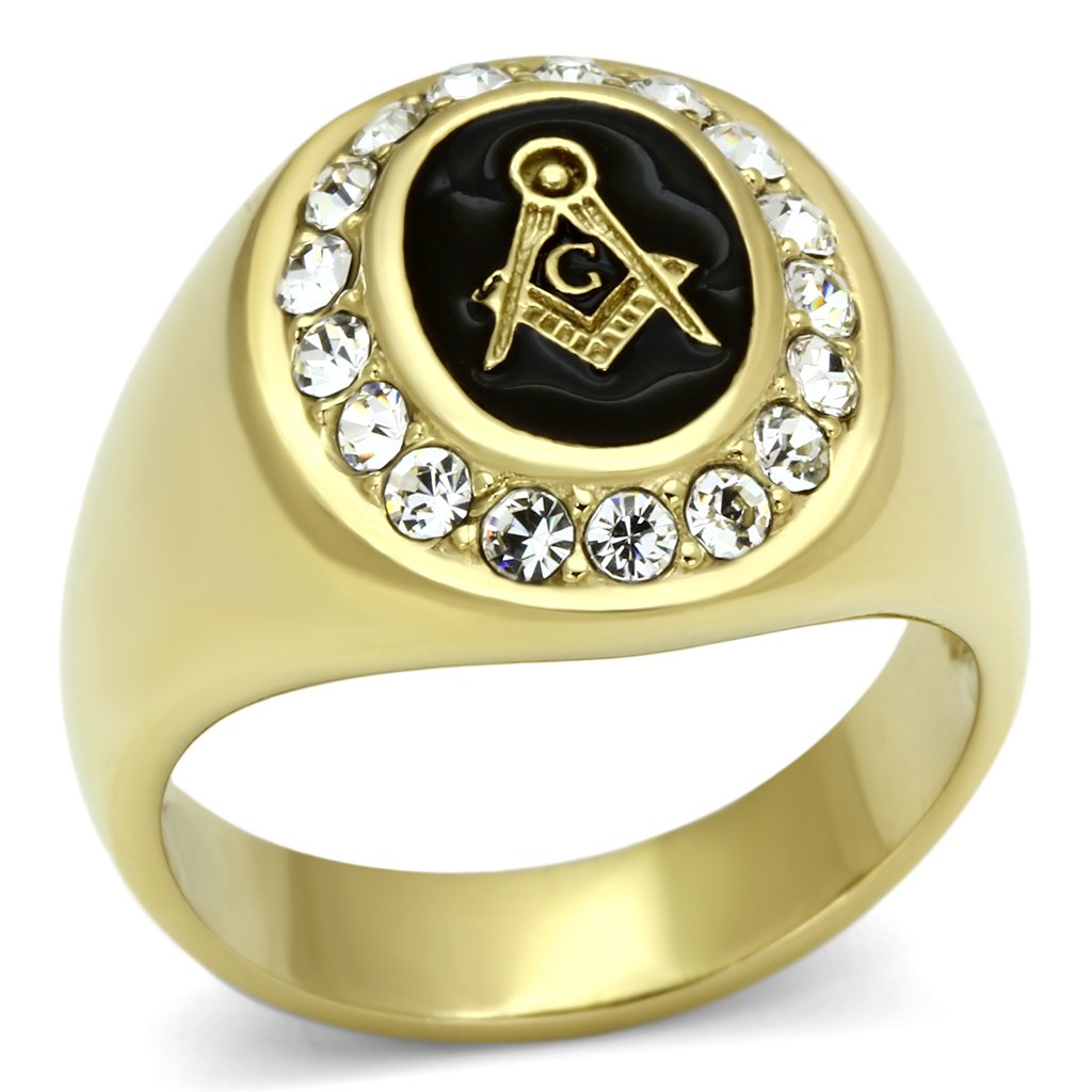 IP Gold(Ion Plating) Stainless Steel Ring with Top Grade Crystal  in Clear