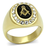 IP Gold(Ion Plating) Stainless Steel Ring with Top Grade Crystal  in Clear