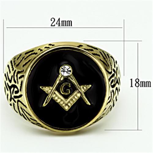 IP Gold(Ion Plating) Stainless Steel Ring with Top Grade Crystal  in Clear